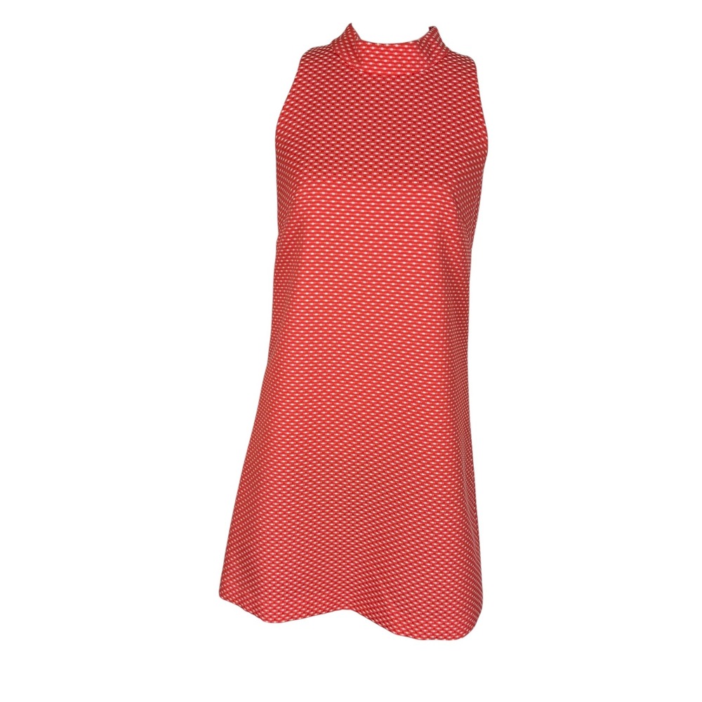 Tahari Arthur S Levine Orange White Textured Mock Neck Shift Dress Size 2 60s